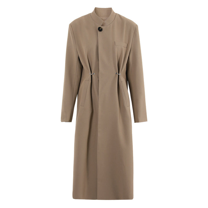 contrast-panel tailored midi coat with sculpted waist – DUET