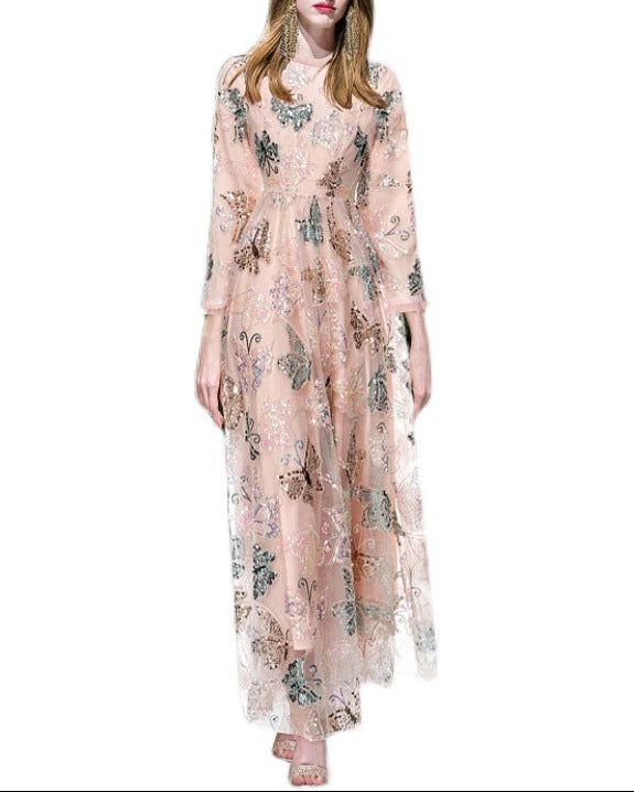 embroidered chiffon gown with butterfly motifs – AMARA