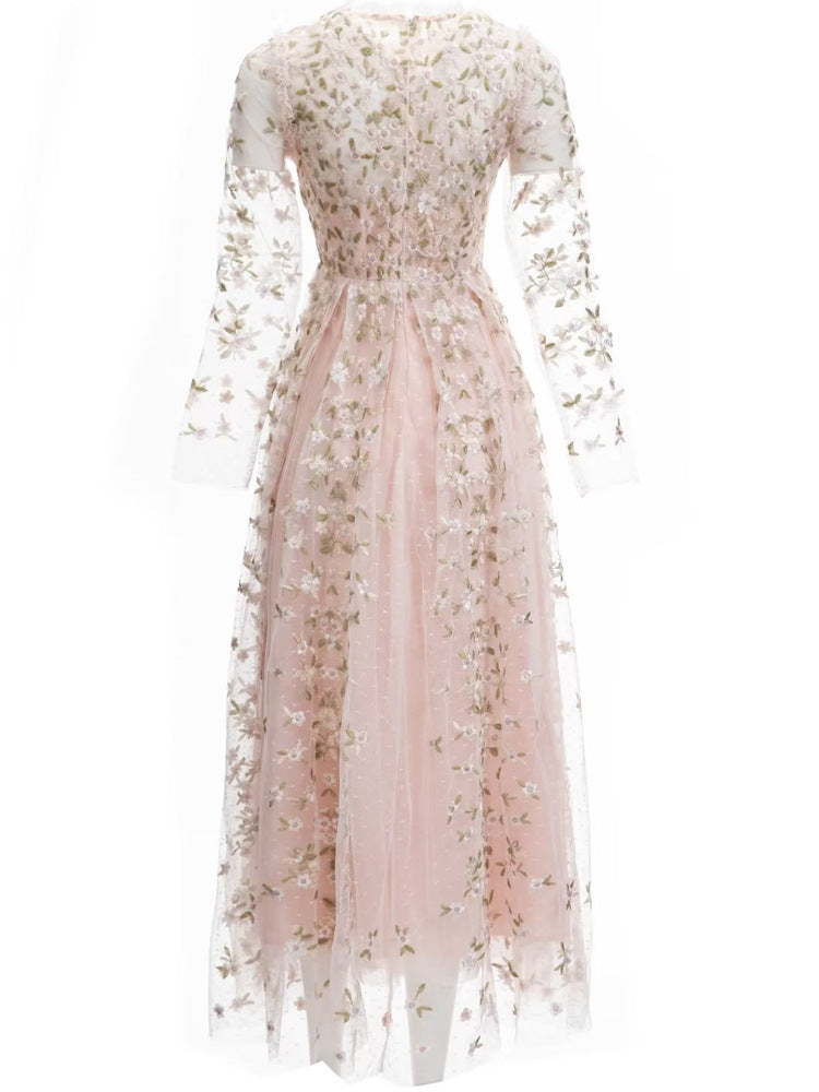 embroidered tulle midi gown with long sleeves – ORYVLA