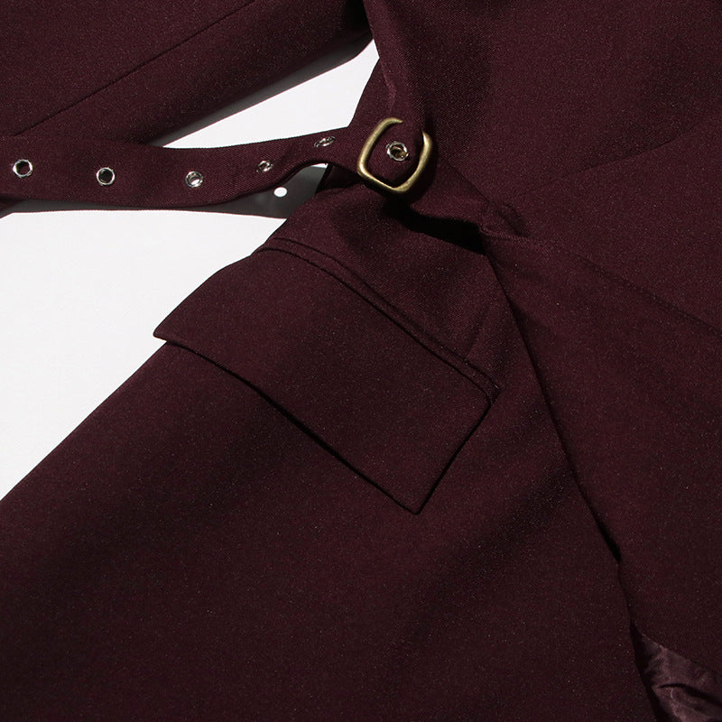 asymmetric wrap blazer dress with structured tailoring – MAROON