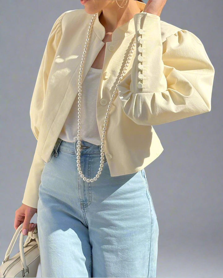 قميص قصير بأكمام منفوخة وياقة قائمة – نوايراج