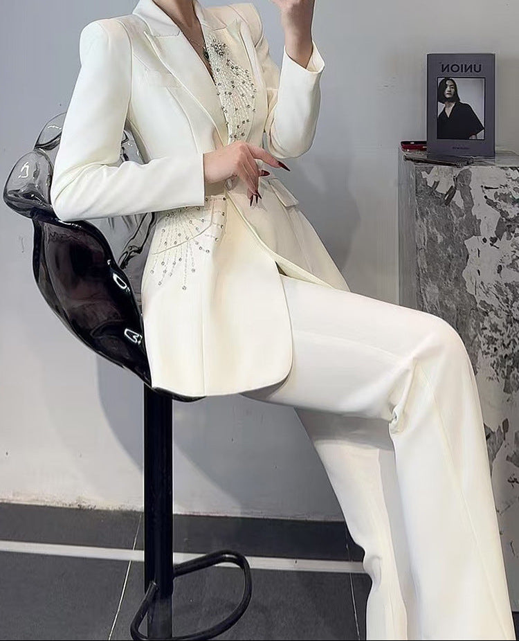 tailored flare suit with crystal burst embellishment – RUBINA