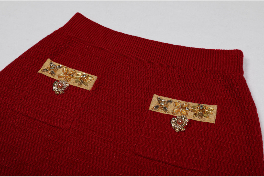 two-piece knit set with gold embroidered trim – DAPHNEDU