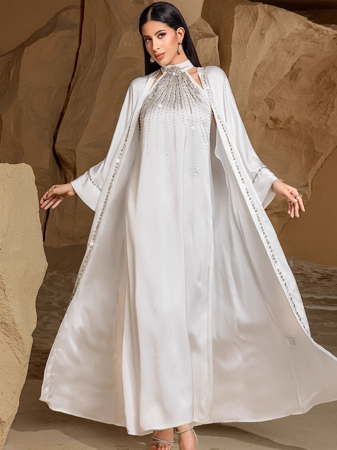 satin dress with embellished neckline - ZAHRA