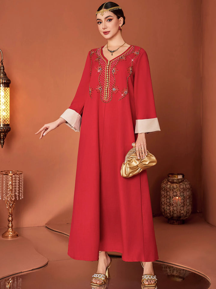 embroidered maxi dress with contrast cuffs - AMIRAPI