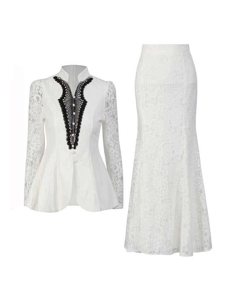 lace mermaid skirt with tailored lace blazer – ELISE
