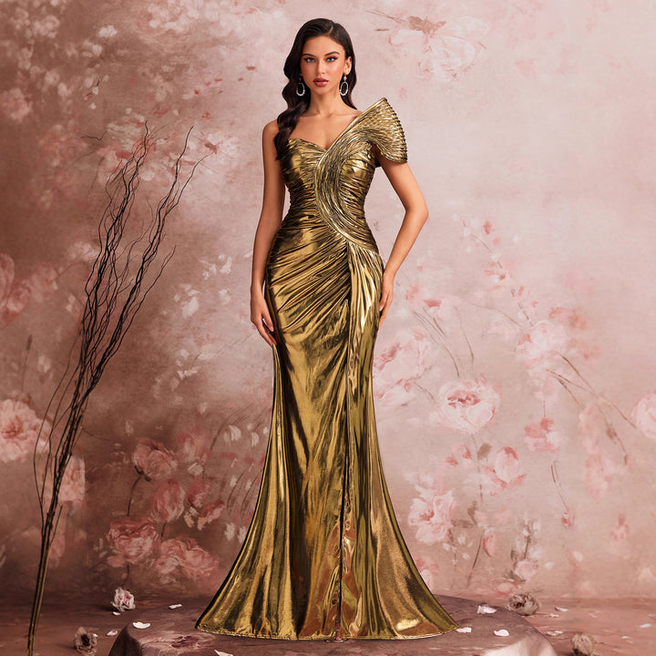 Plissiertes Oberteil mit ausgestellten Ärmeln und Maxirock-Set mit Taillengürtel – Rosiny 