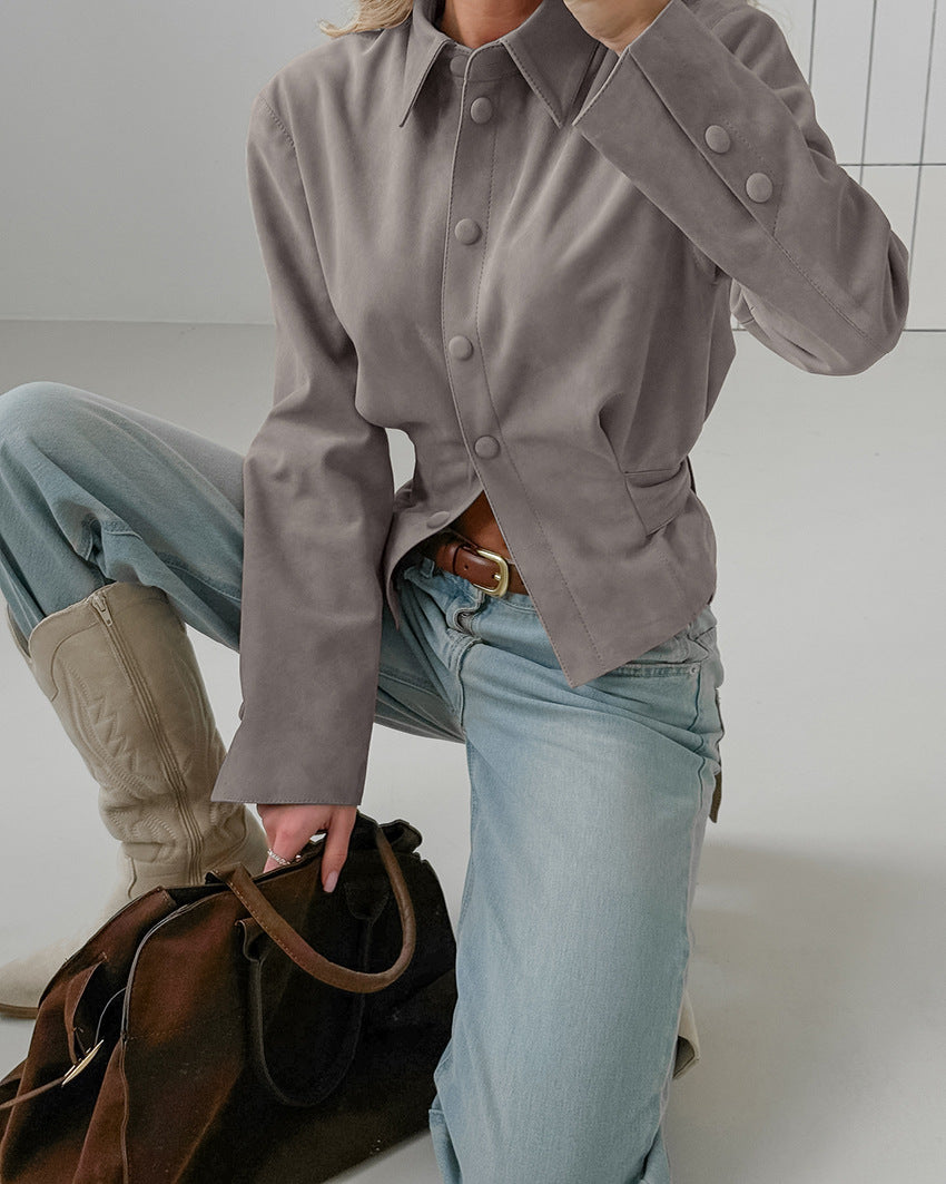 structured suede jacket with asymmetric front – VERA