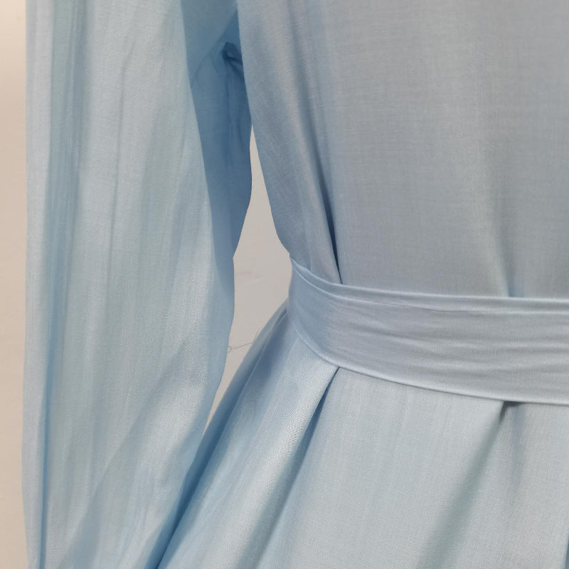 Haut à manches évasées plissées et ensemble jupe longue avec ceinture à la taille – Rosiny 