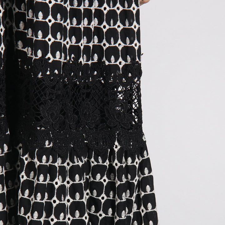 lace panel midi dress with scalloped hem – CELINECI