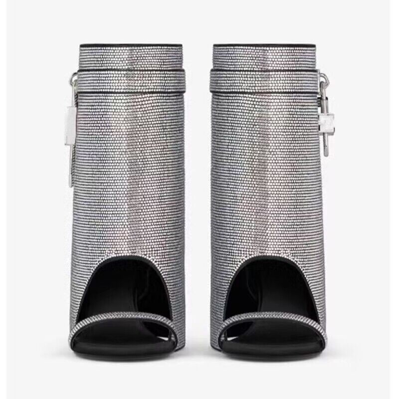 crystal-embellished wedge sandals with metallic lock – SERAPHINA