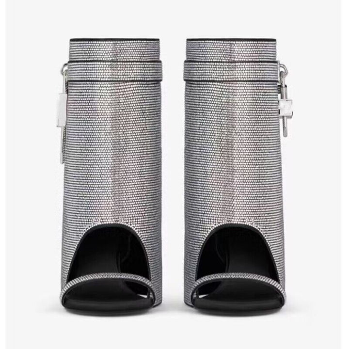 crystal-embellished wedge sandals with metallic lock – SERAPHINA