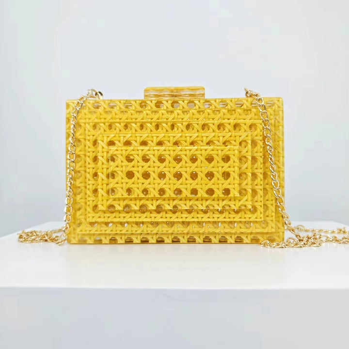 woven acrylic clutch with beaded handle – MARIGOLD