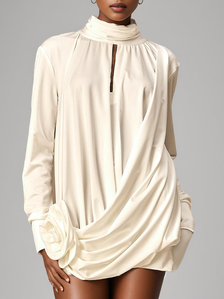 Geplooide top met uitlopende mouwen en maxi-rok set met tailleband – Rosiny 