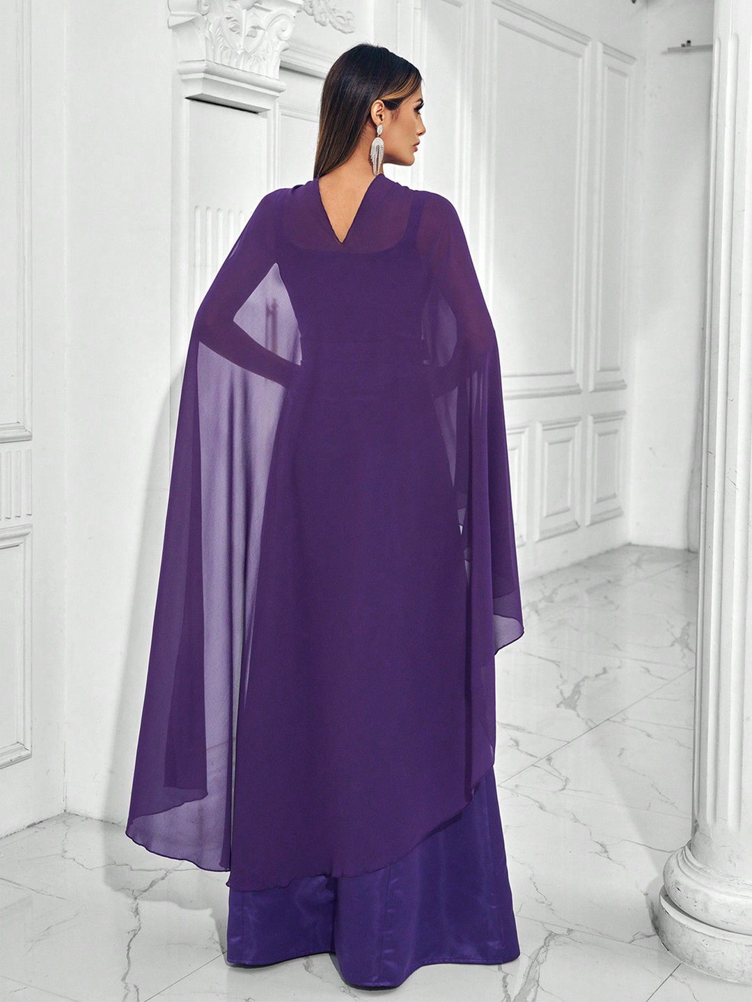 Plissiertes Oberteil mit ausgestellten Ärmeln und Maxirock-Set mit Taillengürtel – Rosiny 