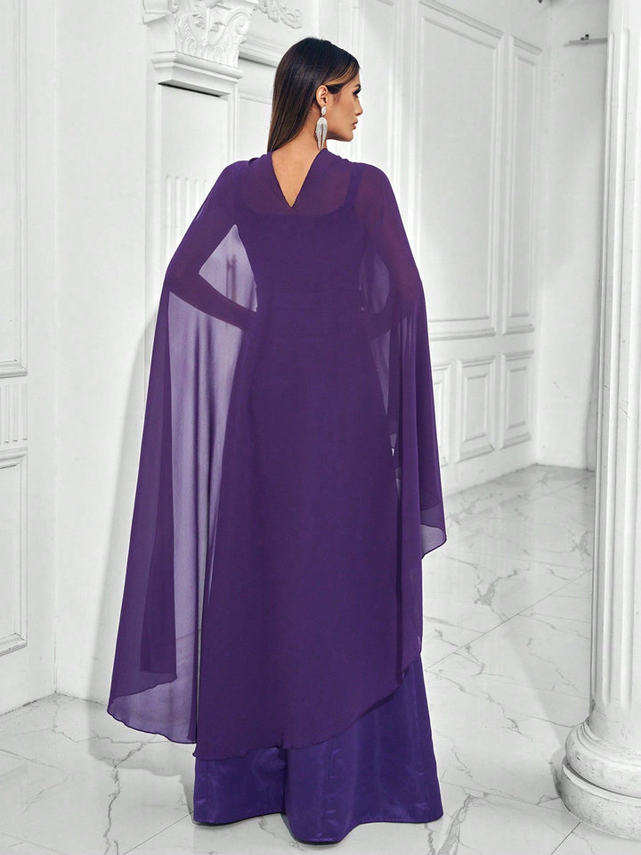 Plissiertes Oberteil mit ausgestellten Ärmeln und Maxirock-Set mit Taillengürtel – Rosiny 