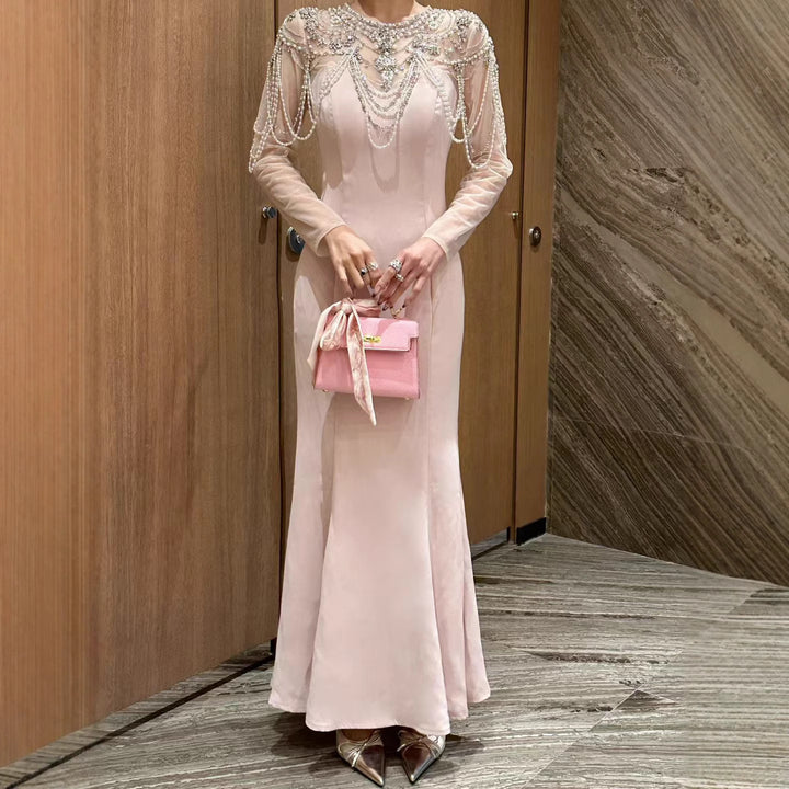 Geplooide top met uitlopende mouwen en maxi-rok set met tailleband – Rosiny 