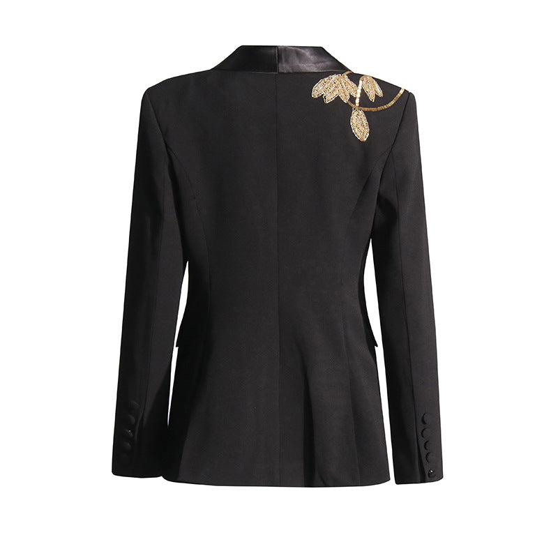 tailored blazer suit with beaded leaf embroidery – AURELIA