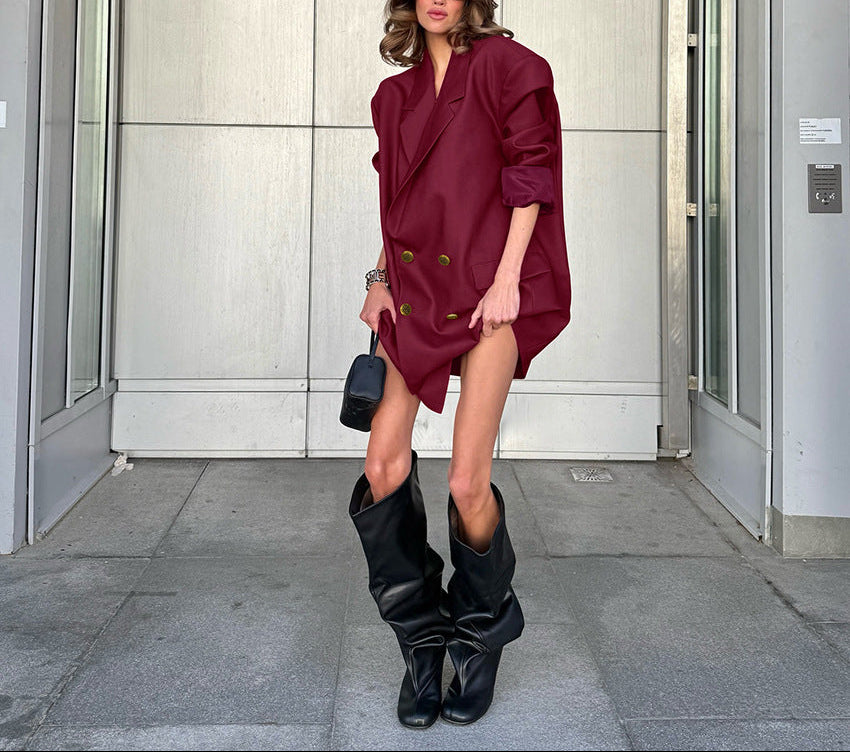 structured double-breasted blazer dress with bold shoulders – VERA