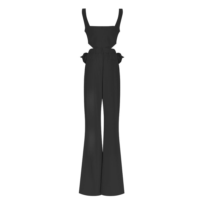 sleeveless cutout jumpsuit with floral appliqué - RONIXA