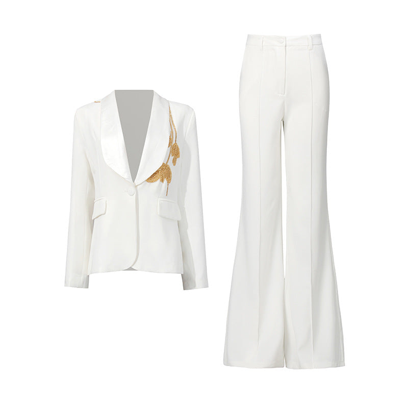 tailored blazer suit with beaded leaf embroidery – AURELIA