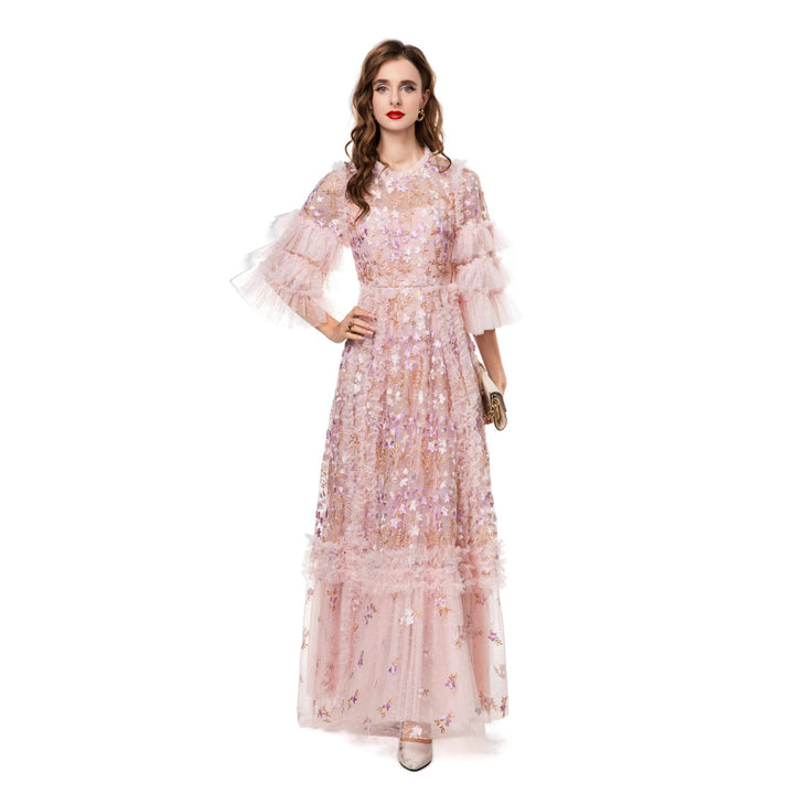 layered tulle gown with sequin floral embroidery – AURORA