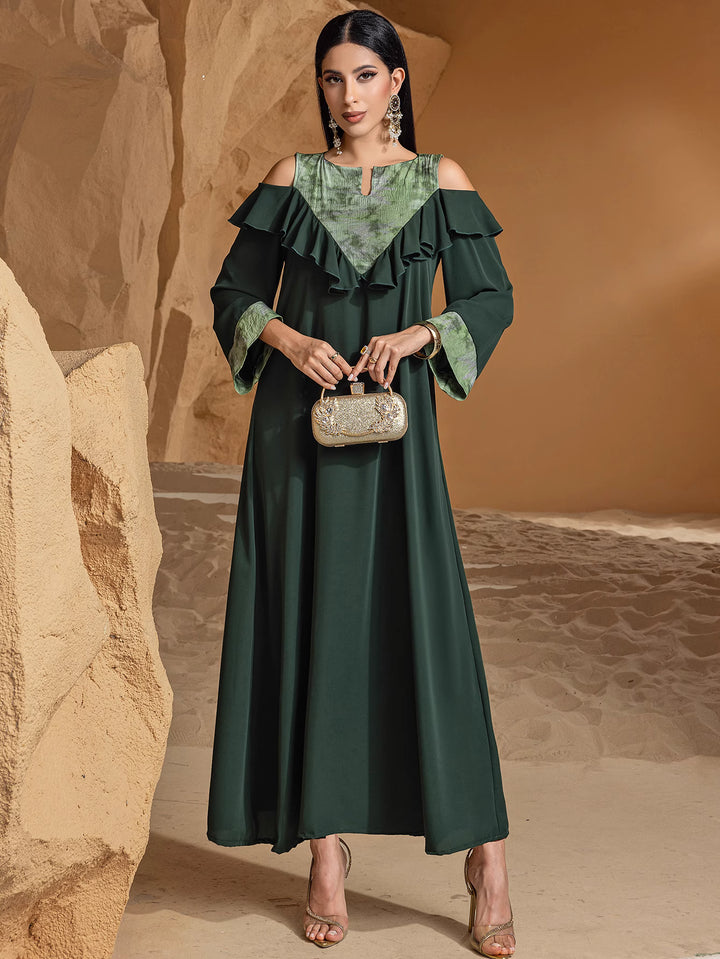 cold-shoulder maxi dress with ruffled neckline - AMAWLA