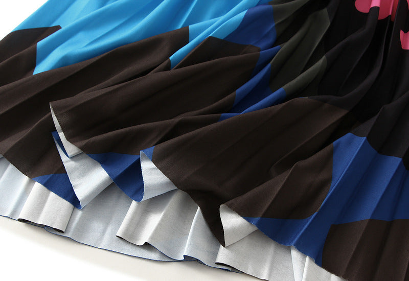 تنورة ميدي مطوية بنقشة زهور تجريدية – موزايكا