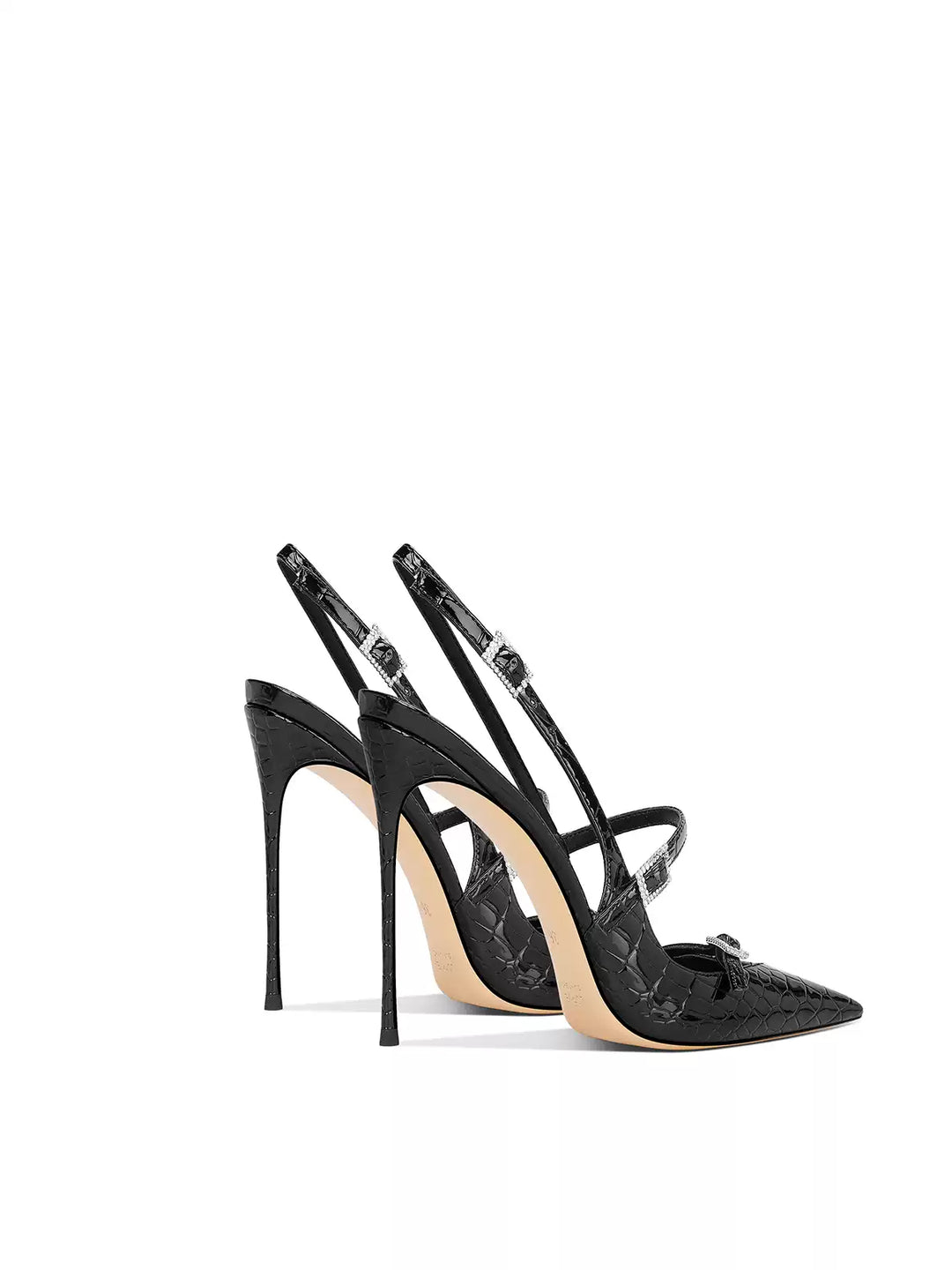 Croc-Effect Slingback Stiletto Pumps – MOCHA