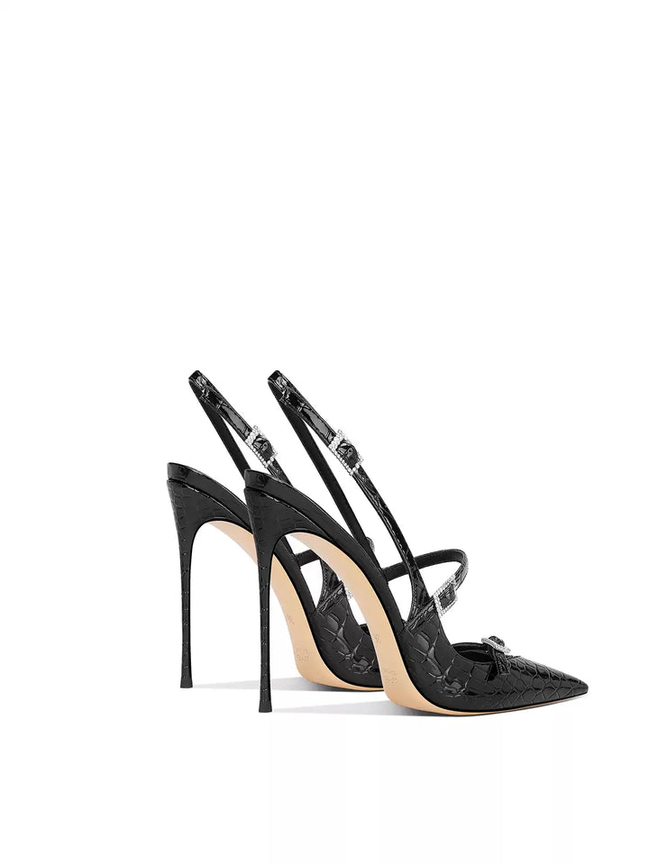 Croc-Effect Slingback Stiletto Pumps – MOCHA