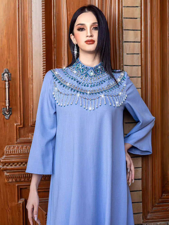 op maat gemaakte flare-pak met satijnen pofmouwen – VALENCIA 