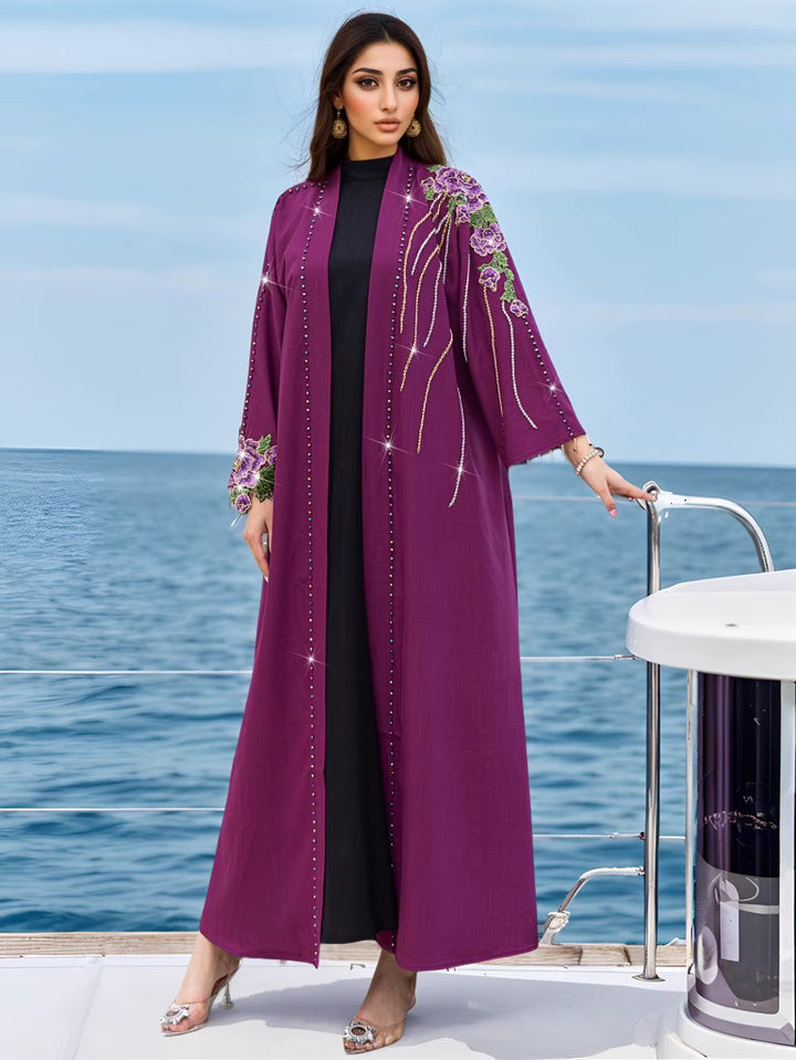 embellished open dress with floral embroidery - DALIMKA