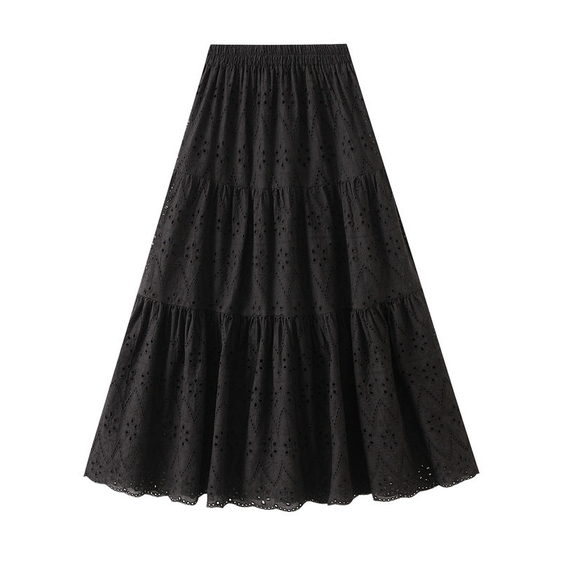 tiered cotton skirt with embroidered eyelet detailing – NOIR