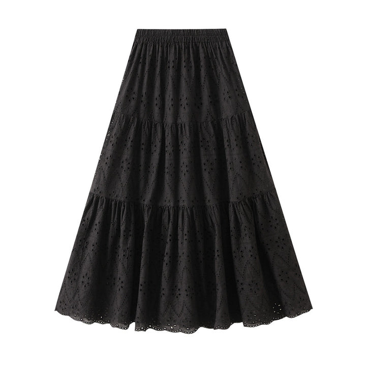 tiered cotton skirt with embroidered eyelet detailing – NOIR
