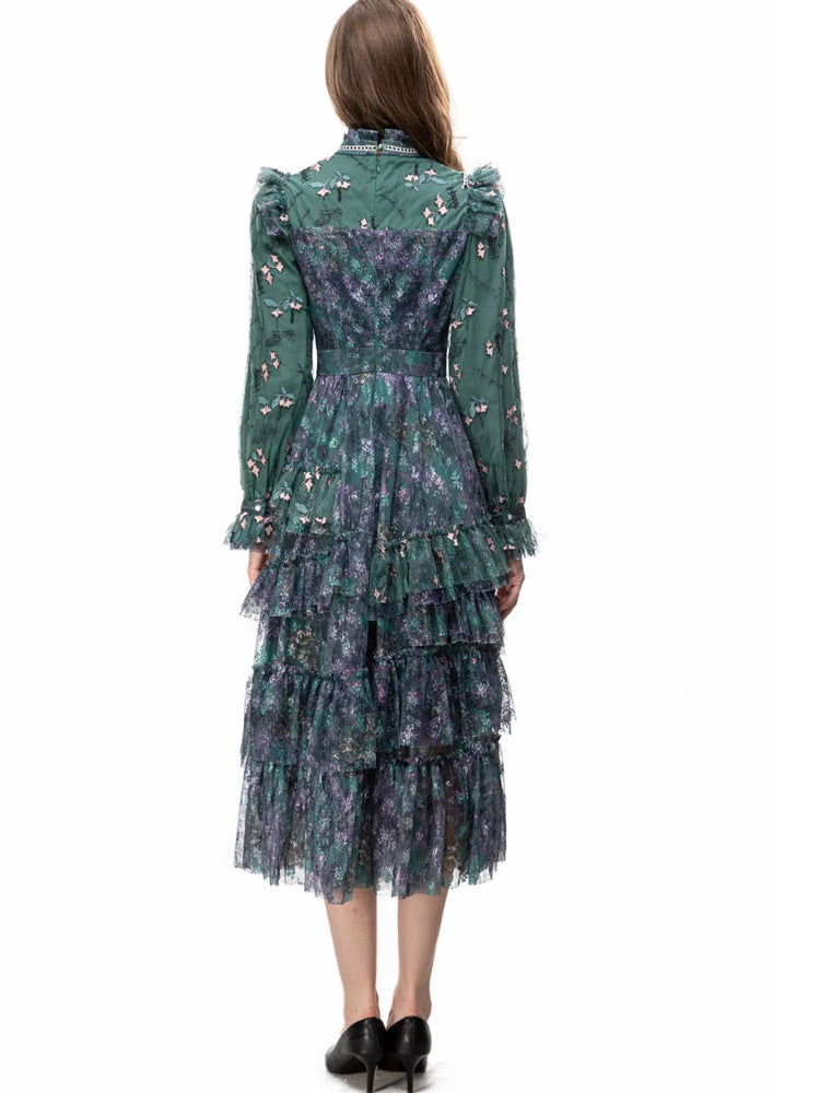 tiered floral lace dress with ruffled trim – FIORELLA