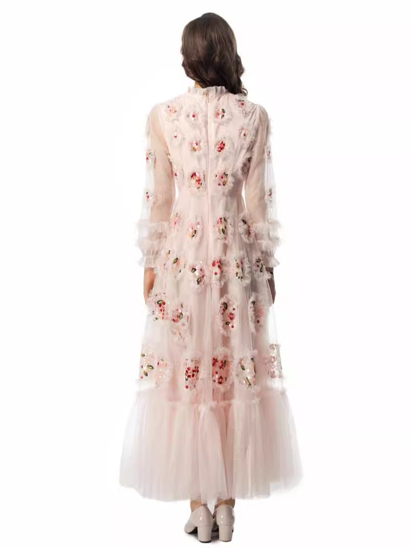 embroidered tulle gown with 3D floral appliqués – ELODIE