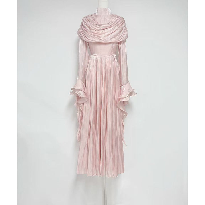 draped satin midi dress with ruffled sleeves – ROSALINE