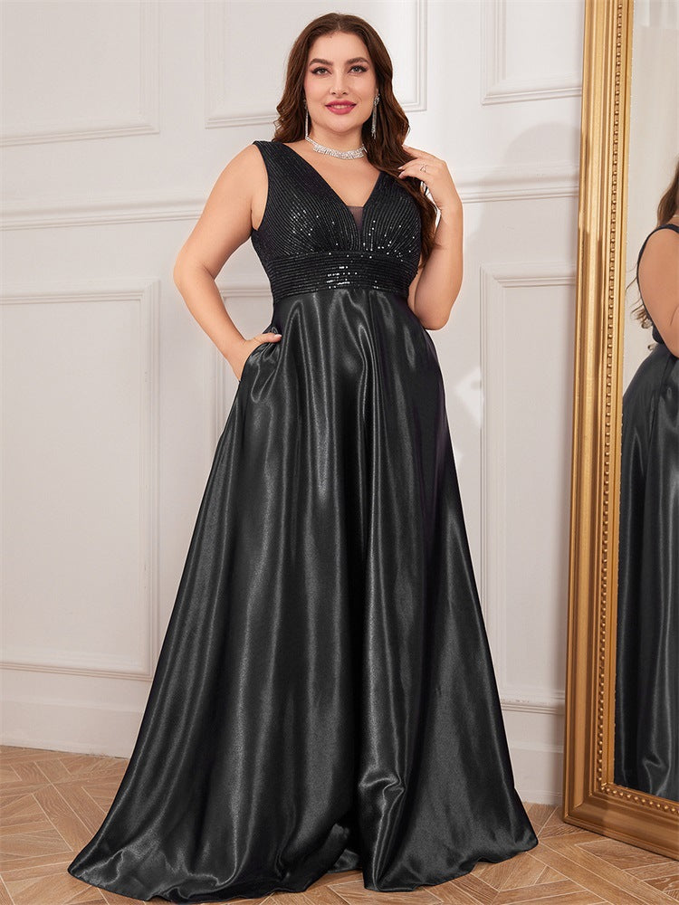 sleeveless satin gown with sequin bodice – RADIANCE