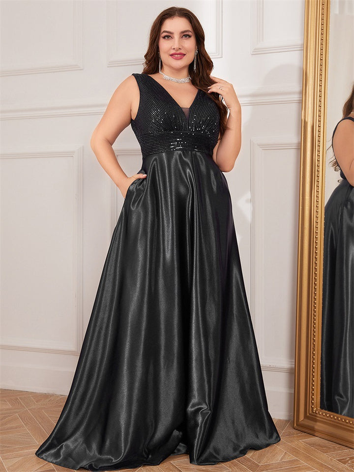 sleeveless satin gown with sequin bodice – RADIANCE