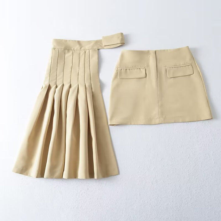 asymmetric pleated skirt with wrap panel – ELYSE