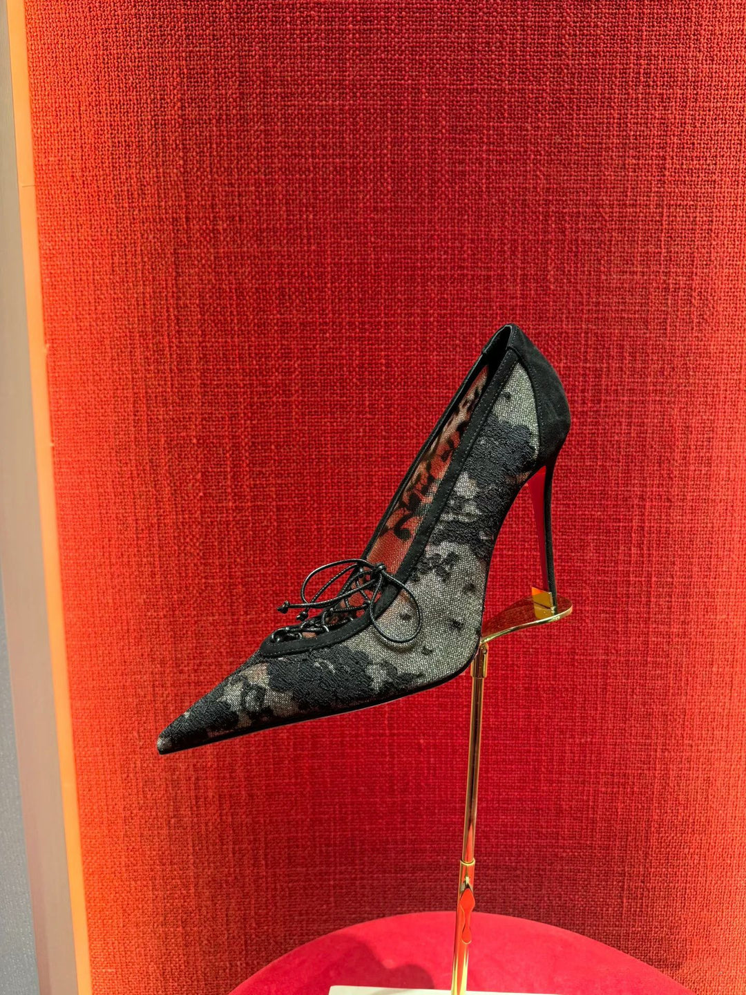 lace mesh pointed-toe heels with tie detail – NOIRITVU