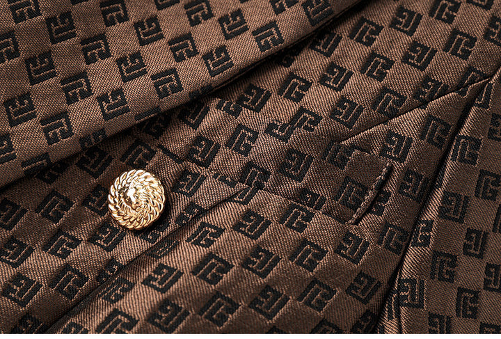 Monogram jacquard double-breasted blazer with gold buttons – BRONZE