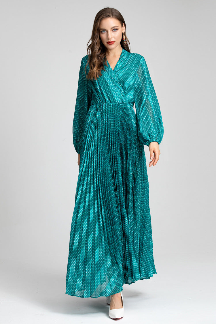 Red Metallic Pleated Wrap Dress – Ruby
