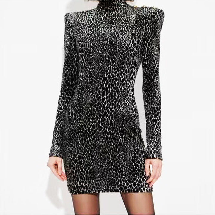 long sleeve mini dress with animal print – NAYANRI