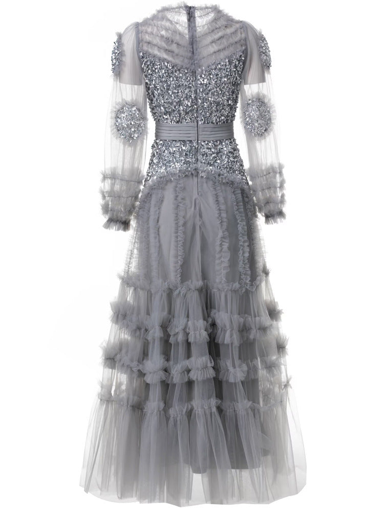 korte mouw midi jurk met 3D bloemenapplicaties - BLOOMIQ 