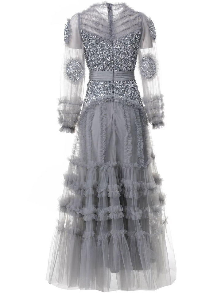 korte mouw midi jurk met 3D bloemenapplicaties - BLOOMIQ 