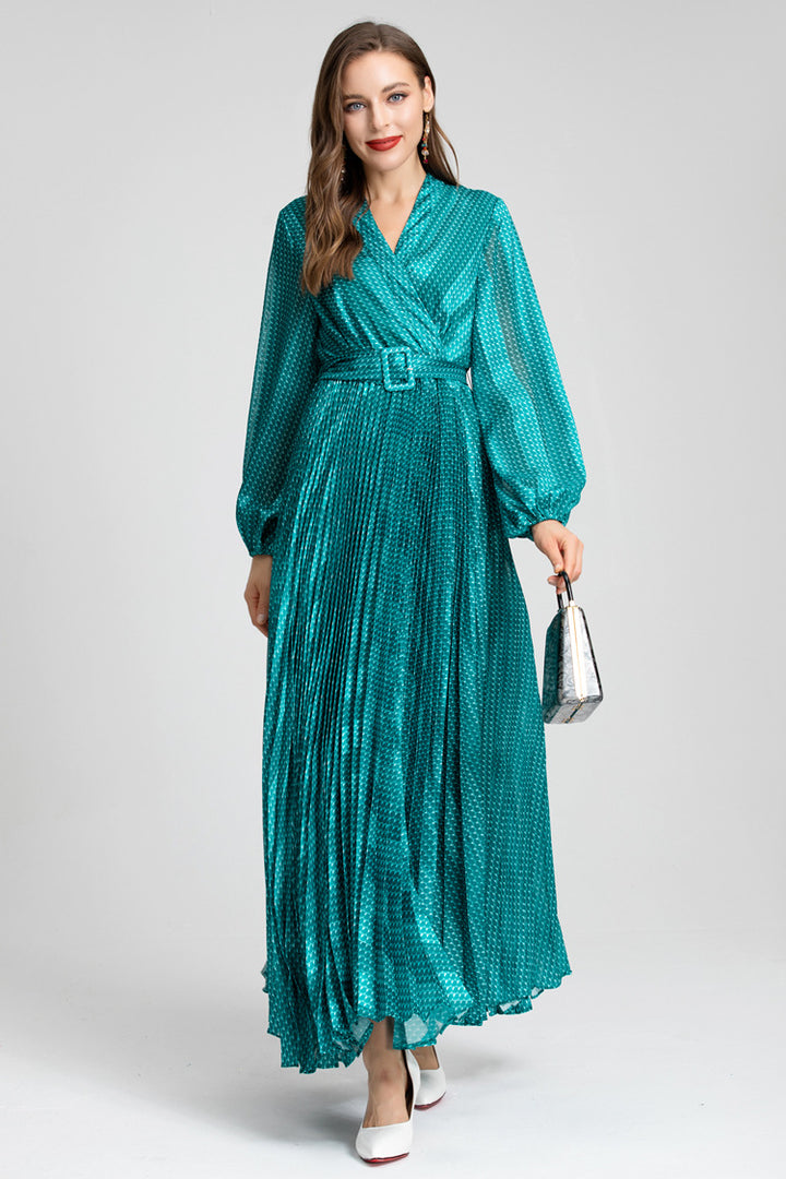 Red Metallic Pleated Wrap Dress – Ruby