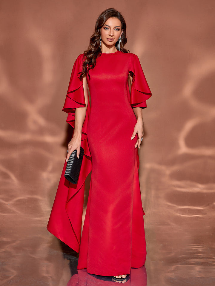 ruffled sleeve gown with flowing side cape – AURELIXA