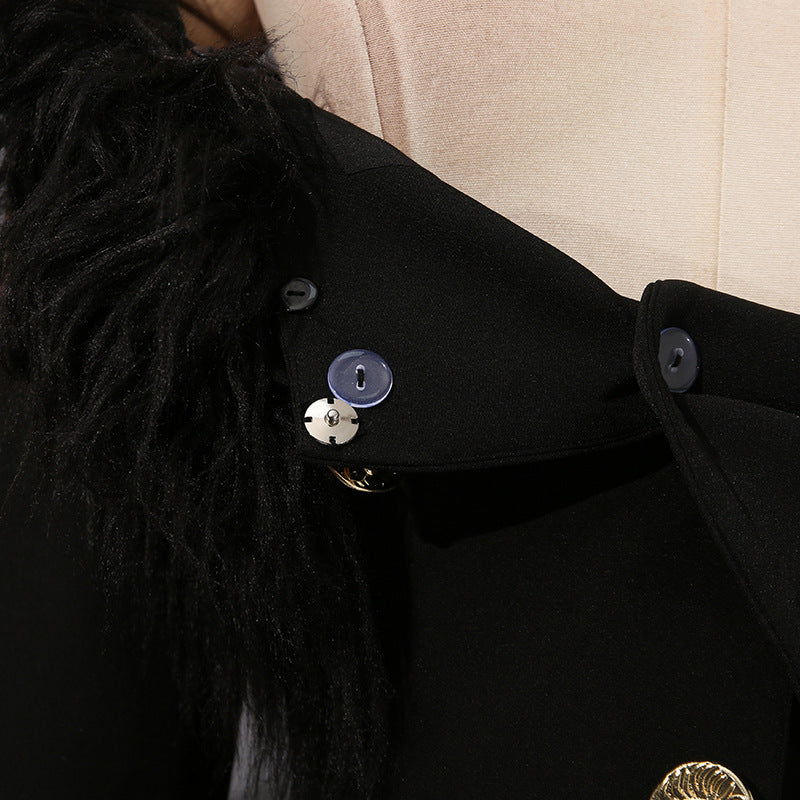 off-shoulder blazer with feather trim – VESPERA