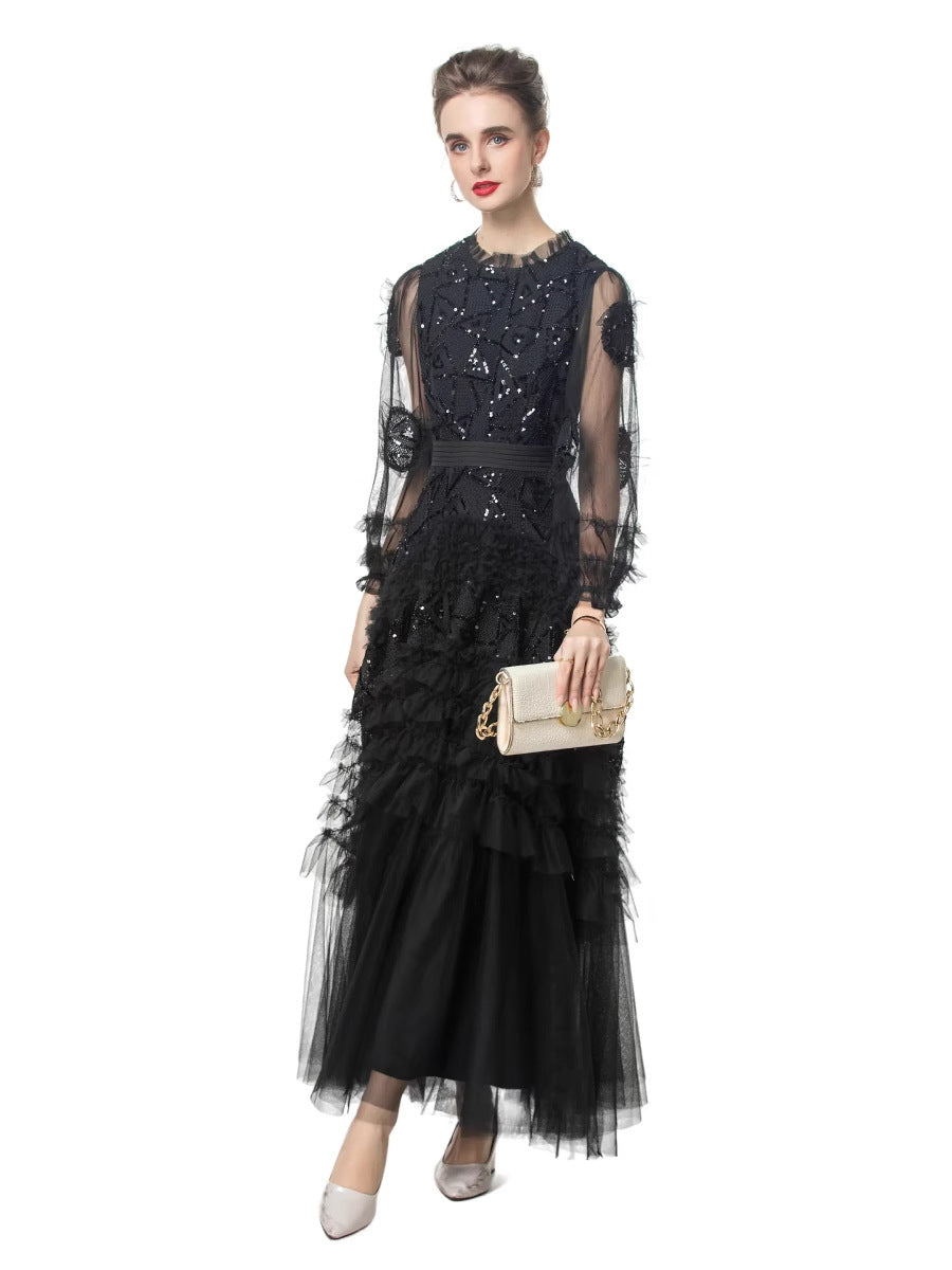 embroidered tulle gown with layered ruffle skirt – AURORA